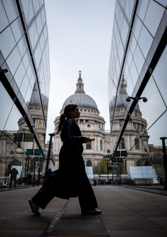 A pedestrian crossing in front of St Paul's Cathedral in London