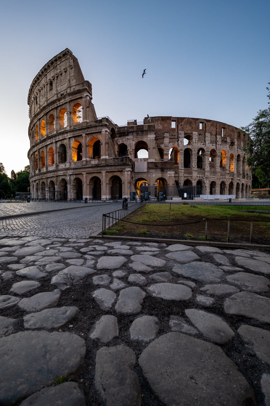 The Colosseum beyond the cobblestones