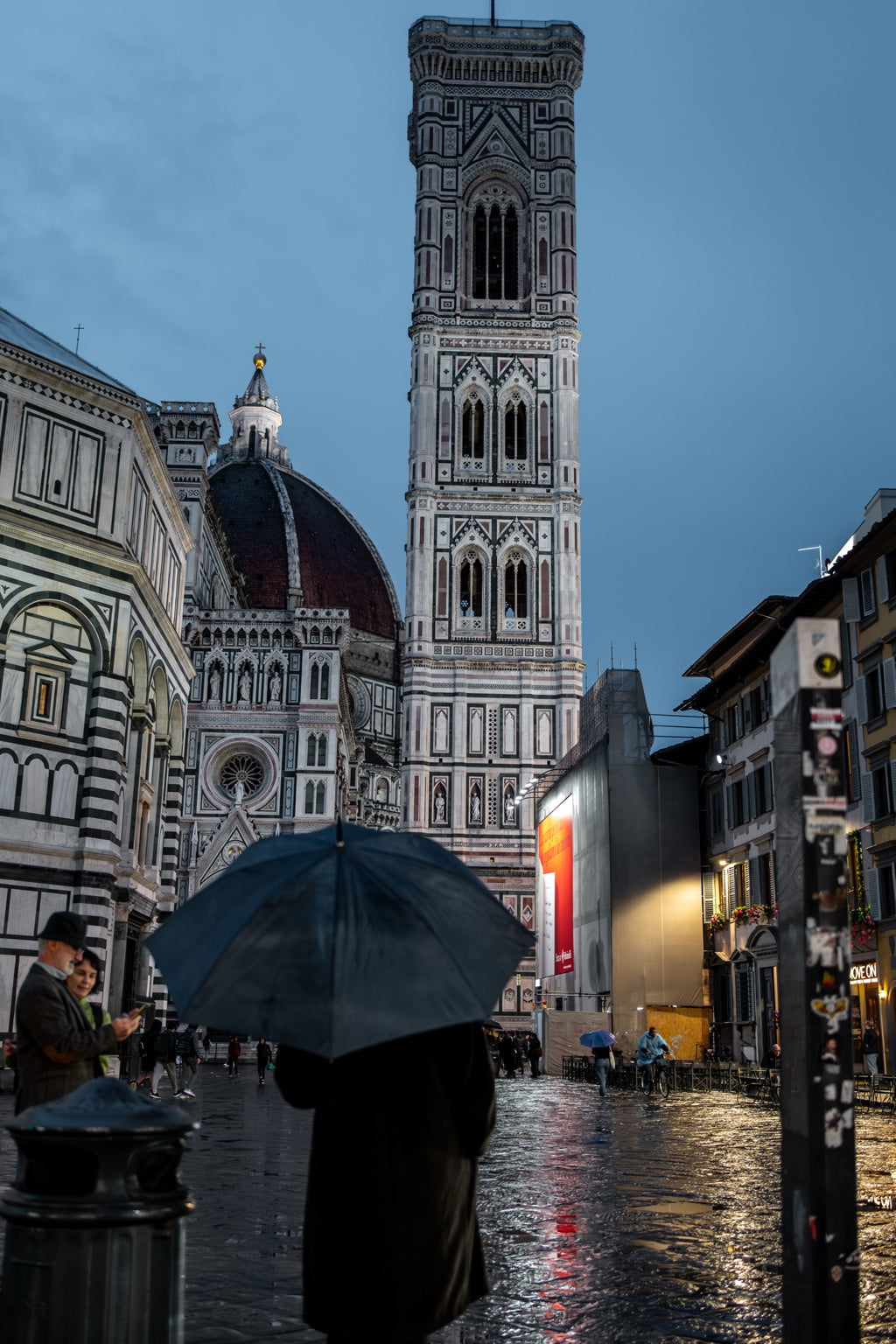 Rain beneath the bell tower in Florence