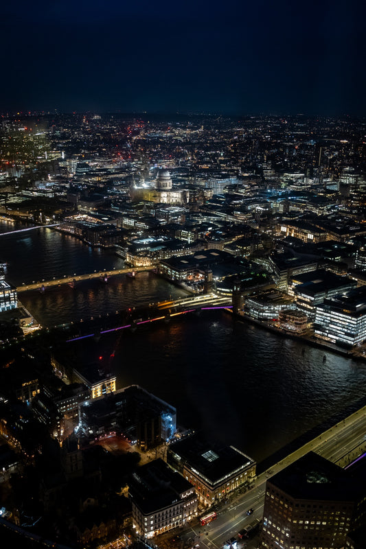 London rooftops and lights at night